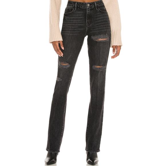 Frame Le Mini Boot Jeans 5-pocket Slash Destroyed Pepperdine Black Wash 27"x32" - Picture 1 of 5